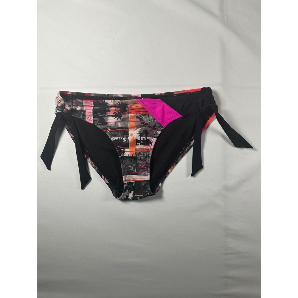 Ocean Pacific OP Womens Bikini Bottoms Medium Tropical Palm Print Side Tie Black